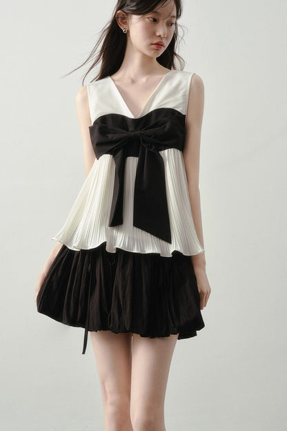 Color-Blocked Ribbon Babydoll Top