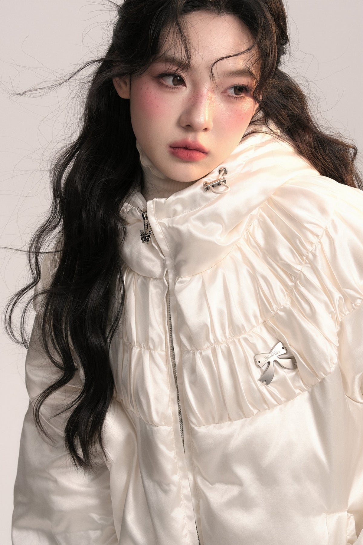 Silk Texture Pleated Puffer Jacket
