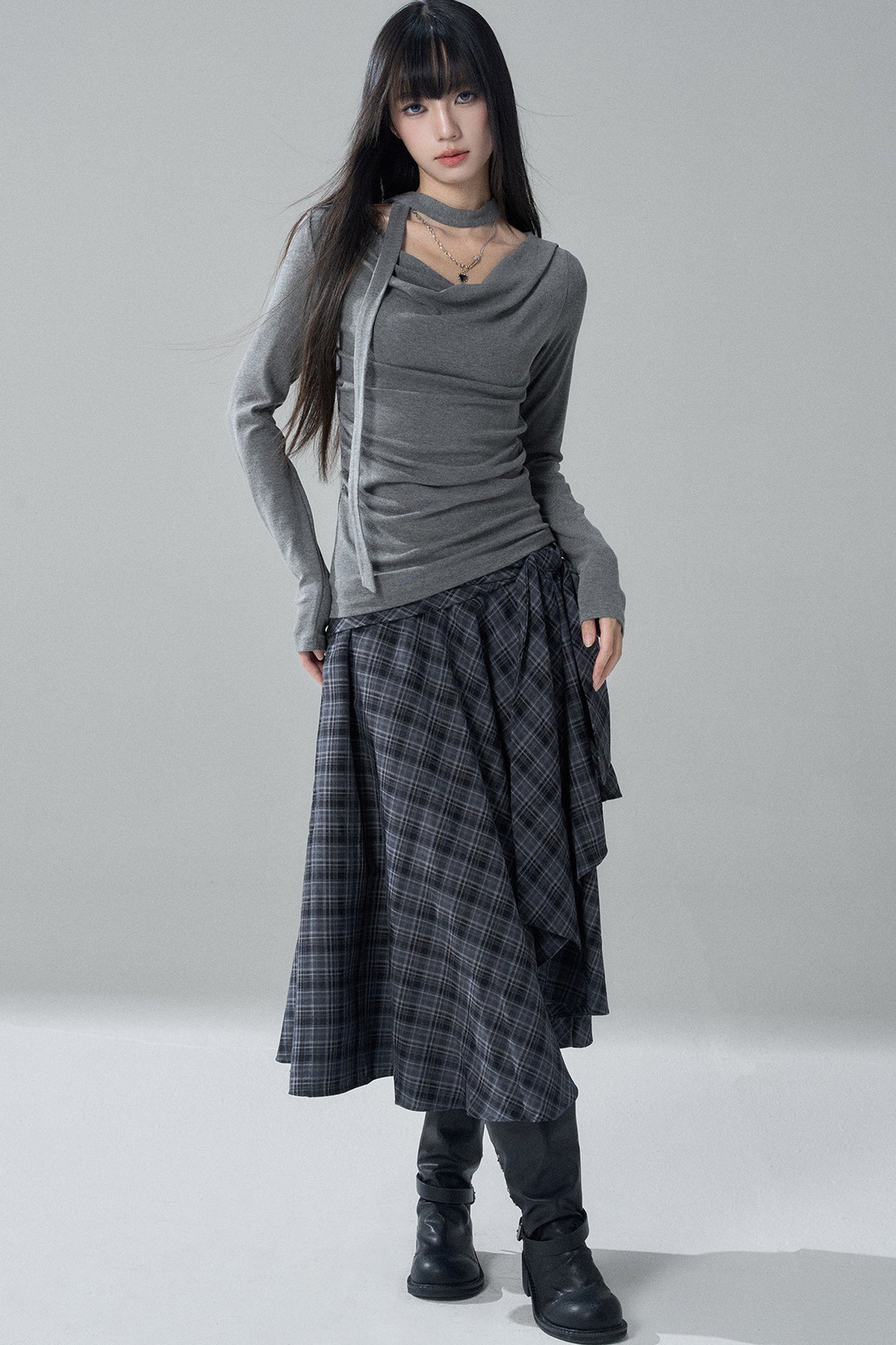 Gray Cowl Neck Top