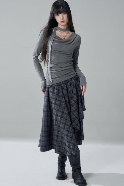 Gray Cowl Neck Top
