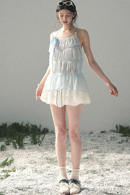 French Lace Chiffon Halter Top