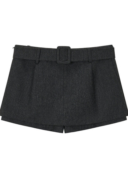 Belted Wool A-Line Skirt