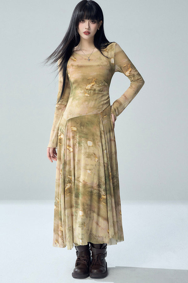 Long Sleeve Tie-Dye Dress