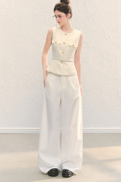 High Waist White Wide-Leg Pants