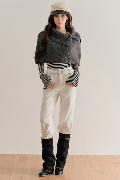 Short Button-Up Wool Cape