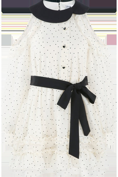 Off-Shoulder Polka Dot Chiffon Dress