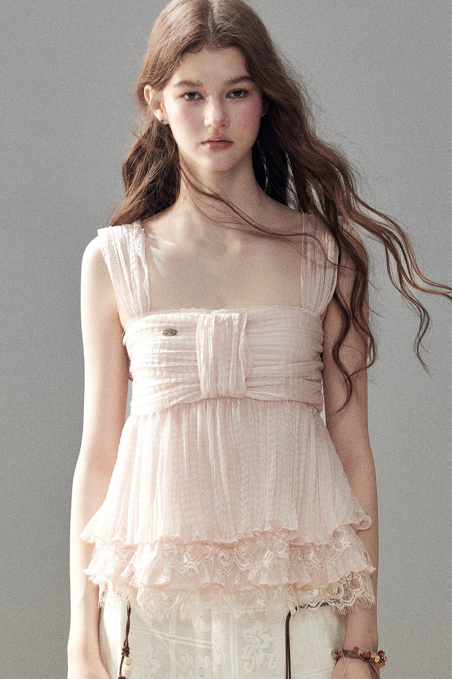 Soft Pleats Lace Top