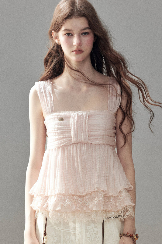 Soft Pleats Lace Top