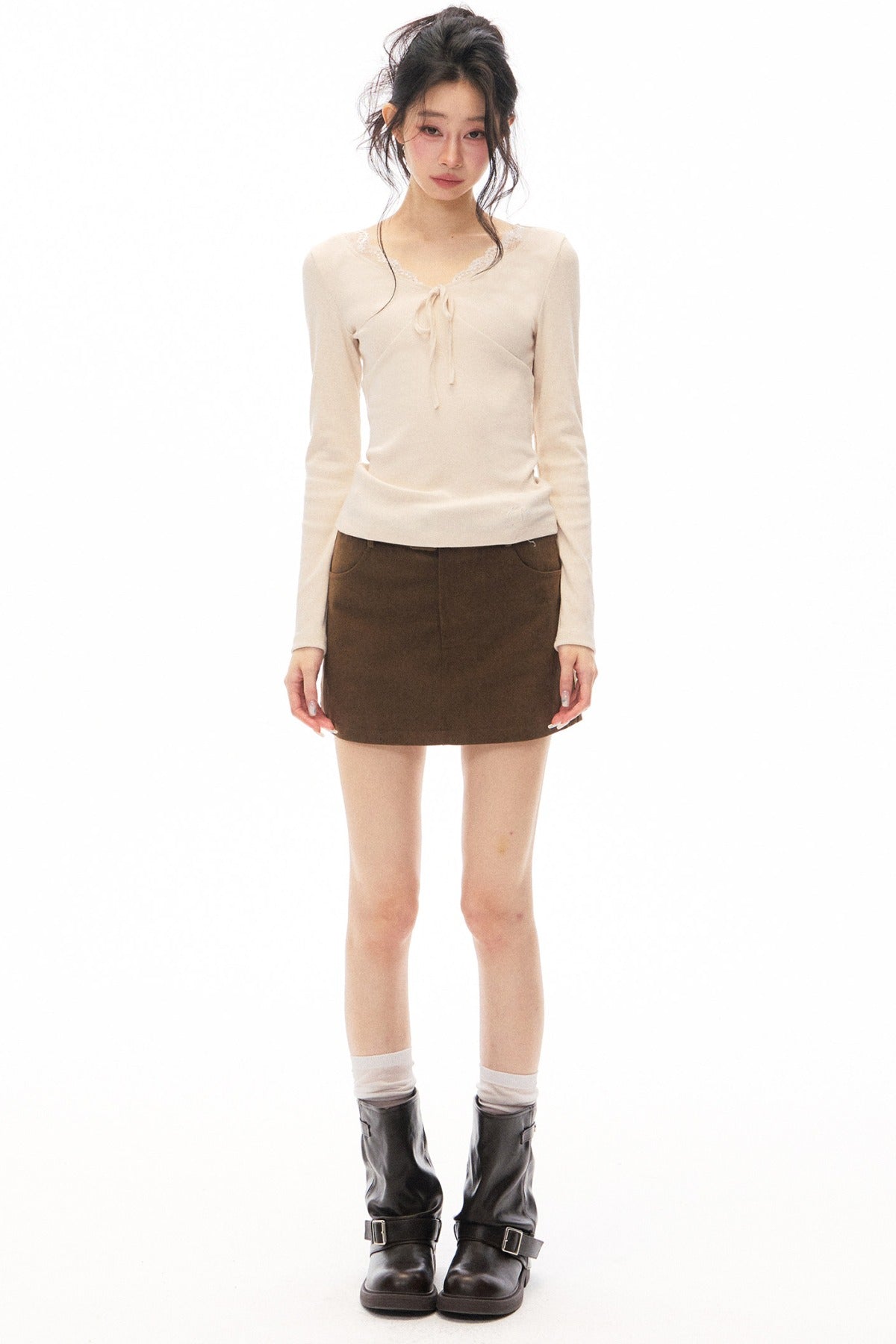 Slim-Fit Knit Top and Skirt Set-Up