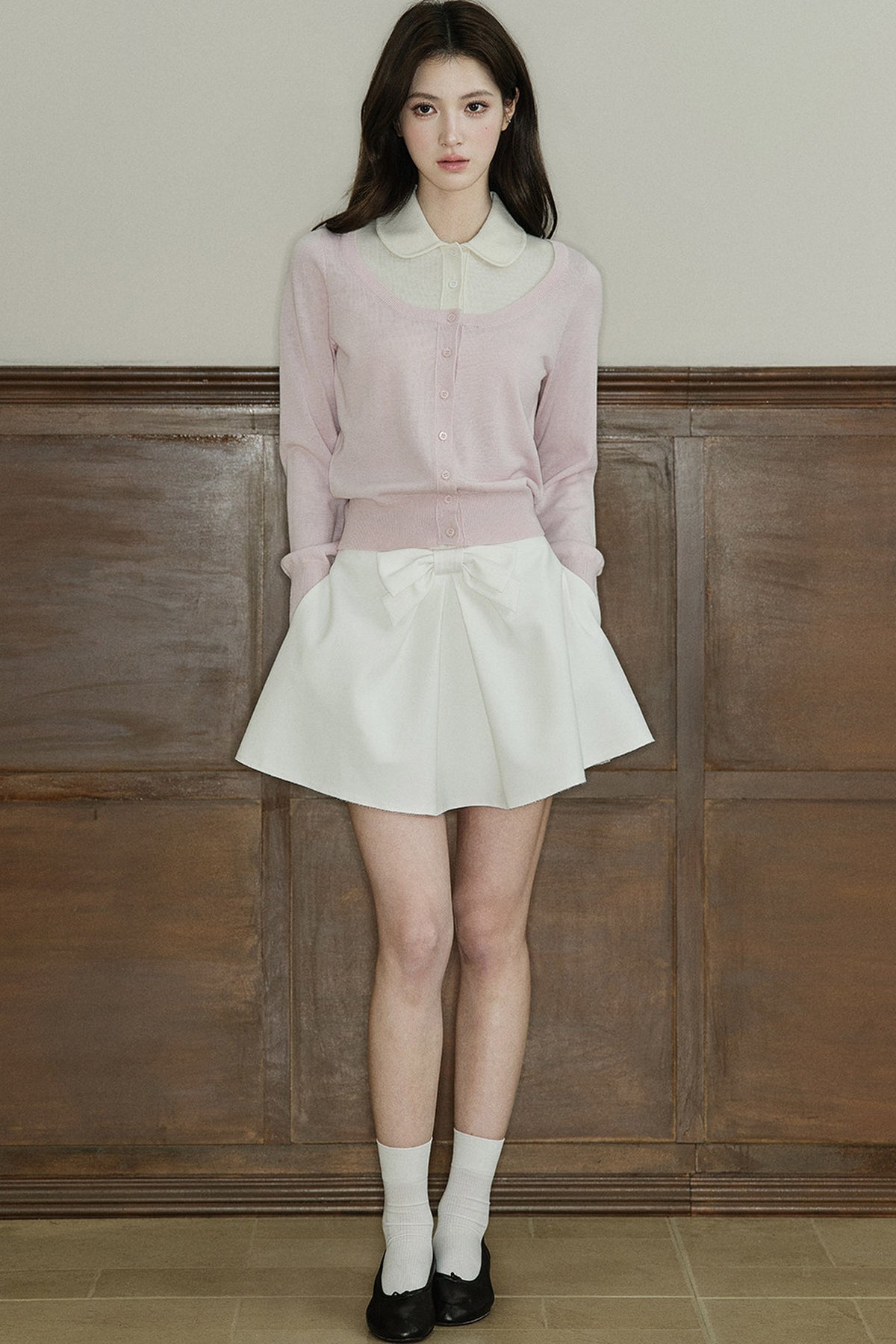 Mid-Waist Bow A-Line Frayed Skirt