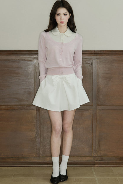 Mid-Waist Bow A-Line Frayed Skirt