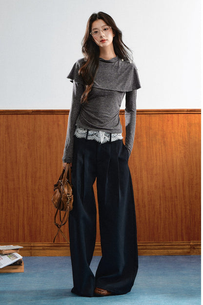 Double-Layer Pleated Knit Sweater