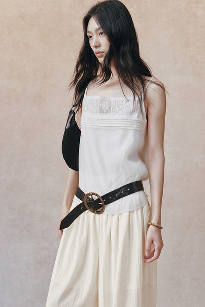 Vintage Cross Back Ruched Strap A-Line Camisole