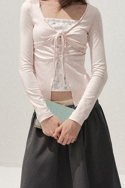 Floral Knot Tie Long Sleeve T-Shirt