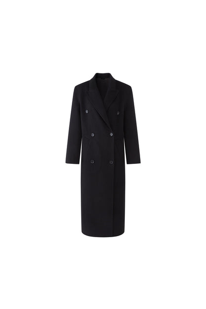 Double Breasted Notch Lapel Long Wool Coat