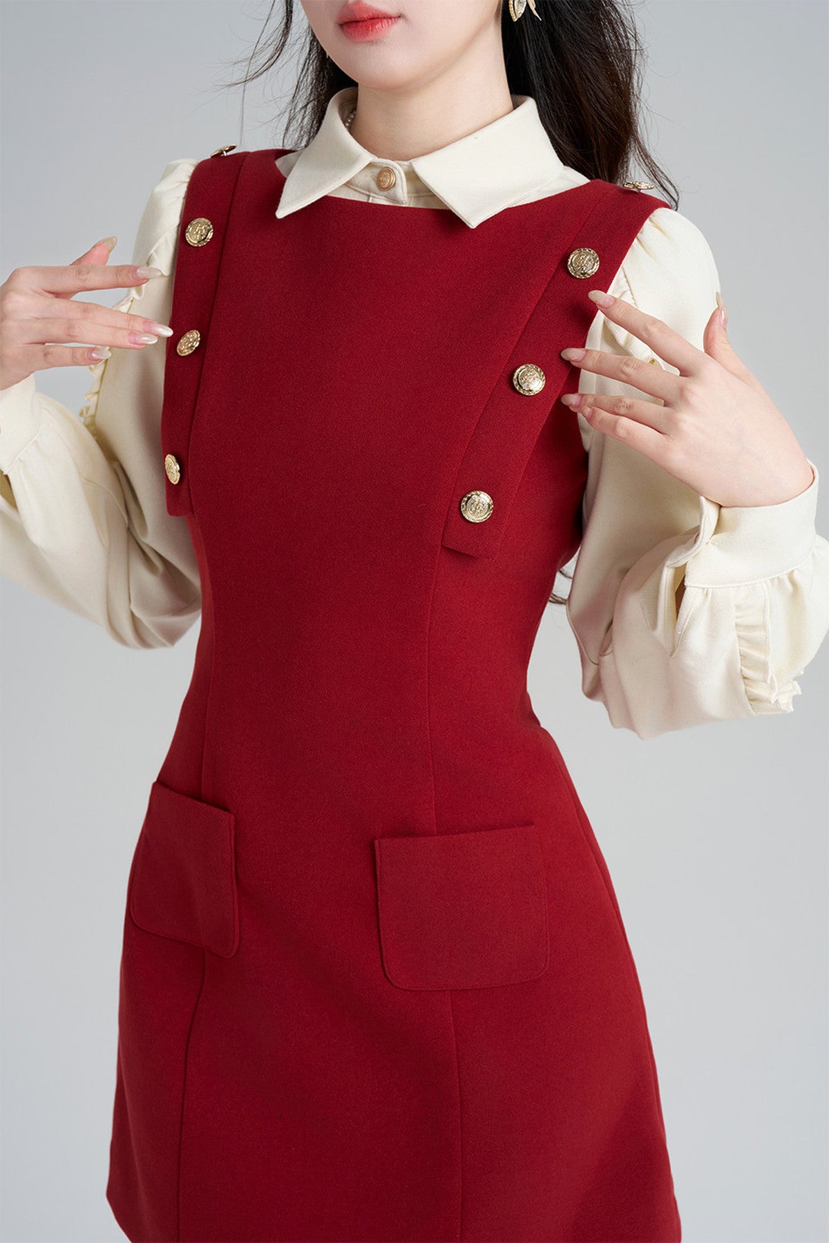 Red Dress and Beige Top Set-Up