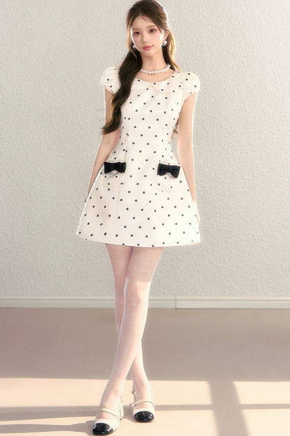 Elegant French Polka Dot A-Line Dress