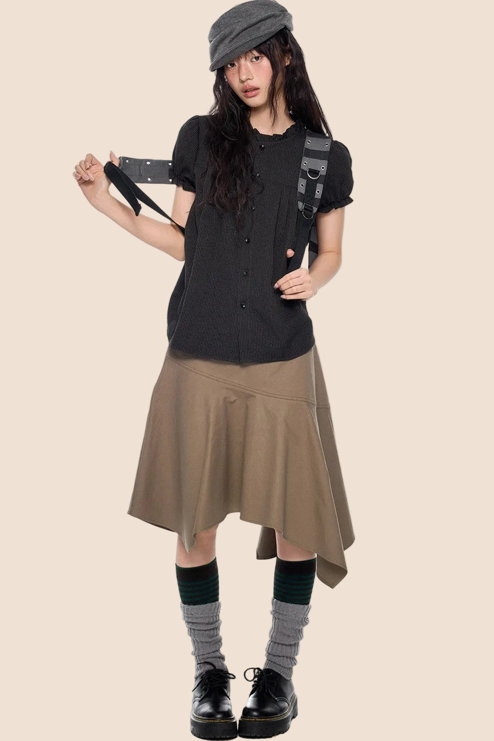Pleated Lace Collar Short Sleeve Shirt