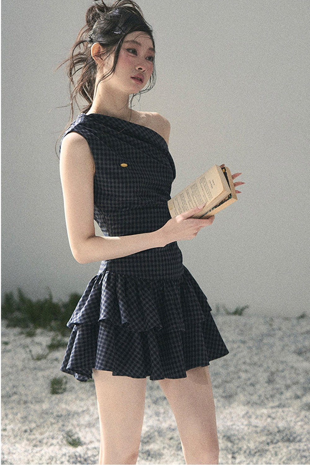 Moonlight Plaid Off-Shoulder Dress
