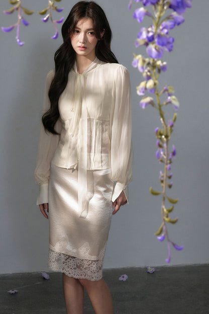 Tencel Long Sleeve Chiffon Cardigan and Skirt Set-Up