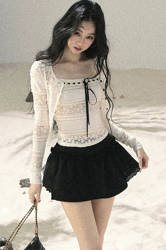 레이스 홀로우 아웃 투피스 세트