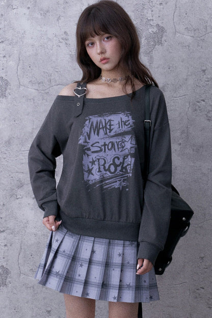 One-Shoulder Graffiti Sweatshirt Dress