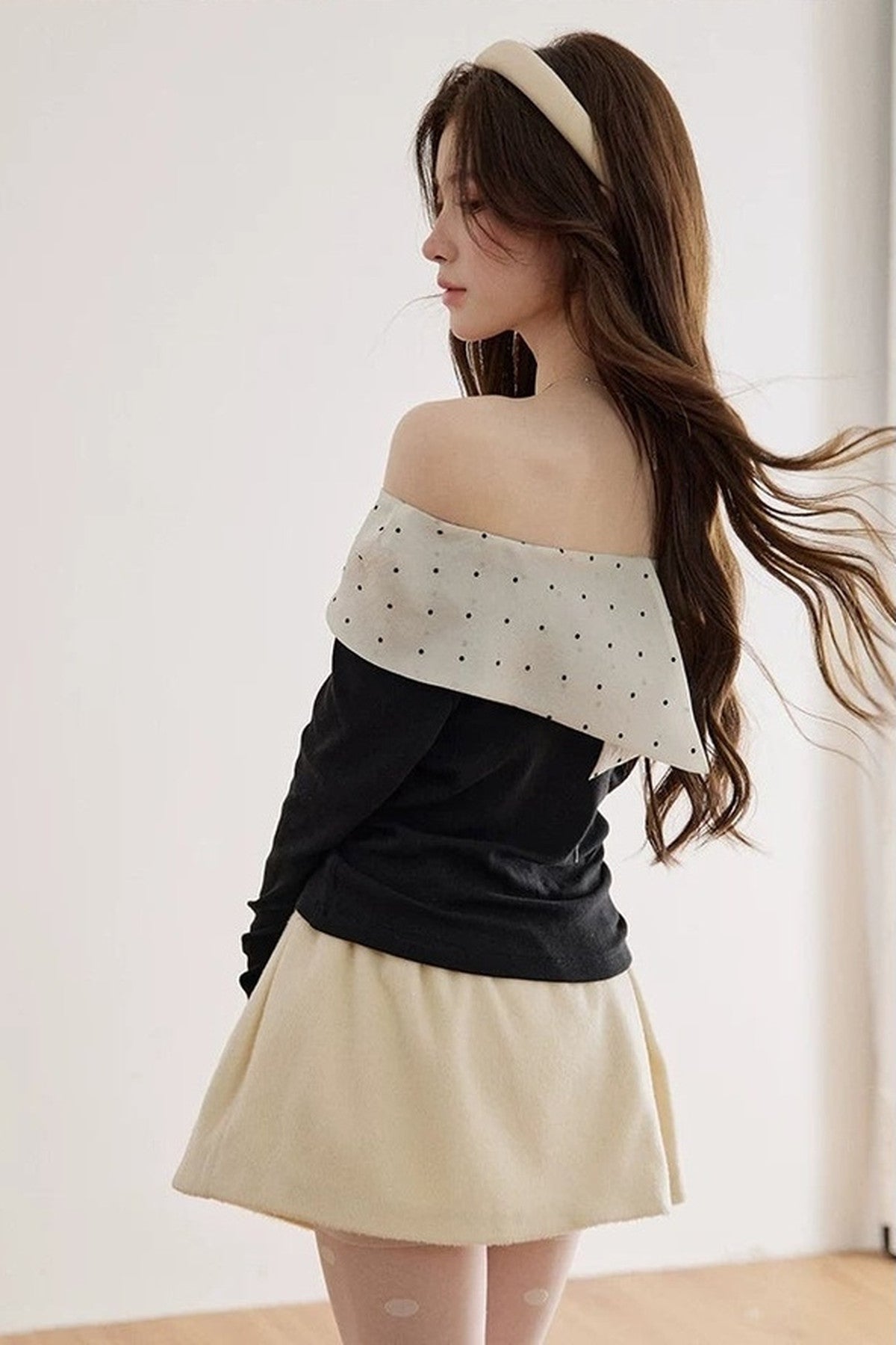 Polka Dot Bow Long-Sleeve Top