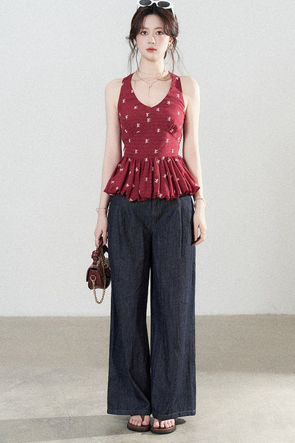 Red Halter Peplum Top