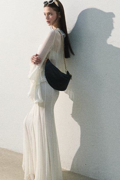 Ruffled Sheer Top And Skirt Set-Up