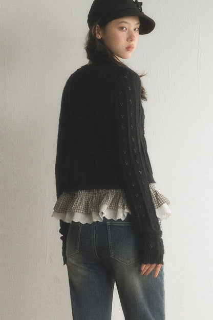 Hollow Knit Cardigan and Jeans Set-Up