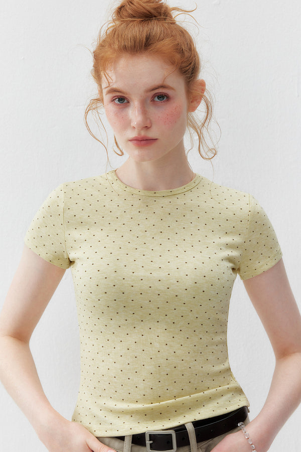 Cream Polka Dot Short T-Shirt