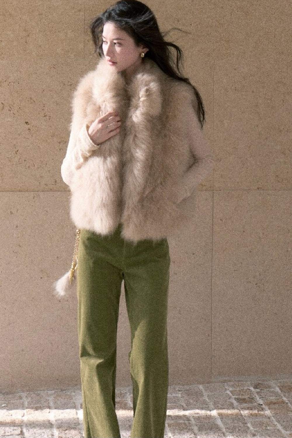 Short Fluffy V-Open Front Fur Vest