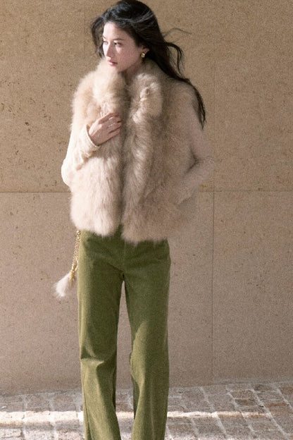 Short Fluffy V-Open Front Fur Vest