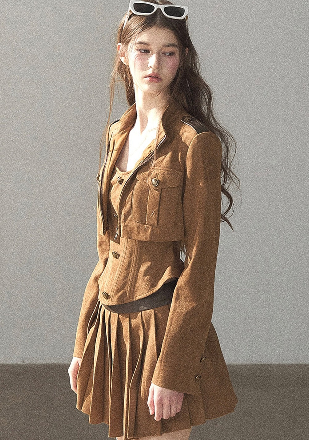 Autumn Coat and Pleated Skirt Three-Piece Set-Up