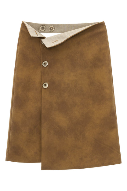 Irregular Waist Leather-Effect Button Skirt
