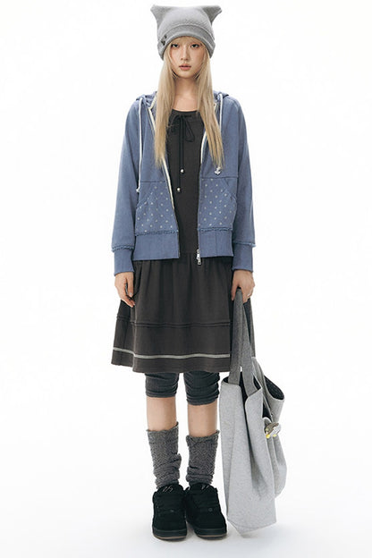 Long-Sleeved Knit Round Neck Tie Dress