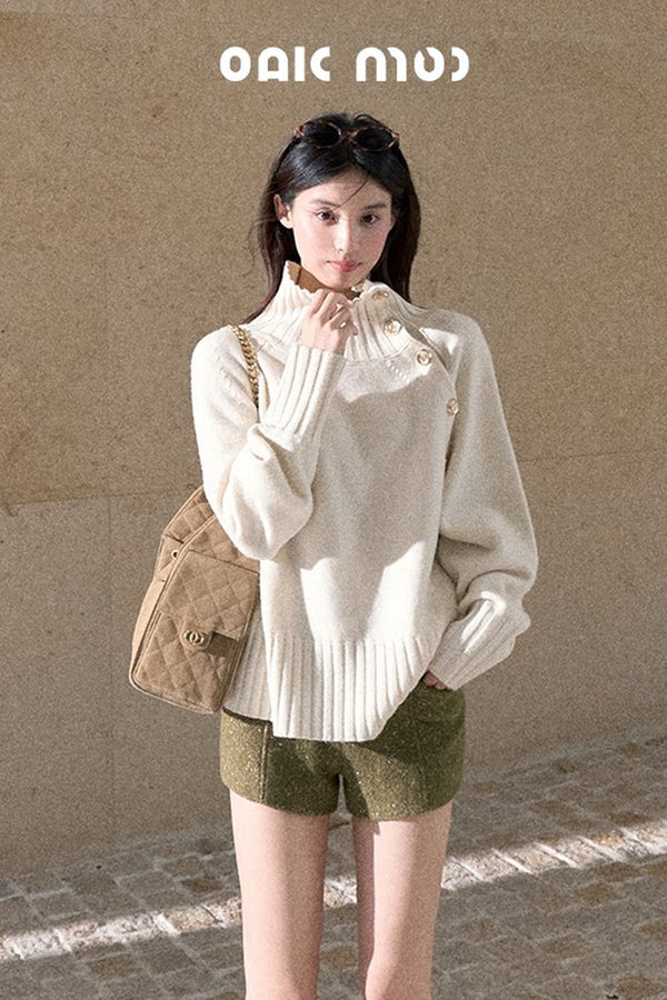 All-Wool Turtleneck Raglan Sweater
