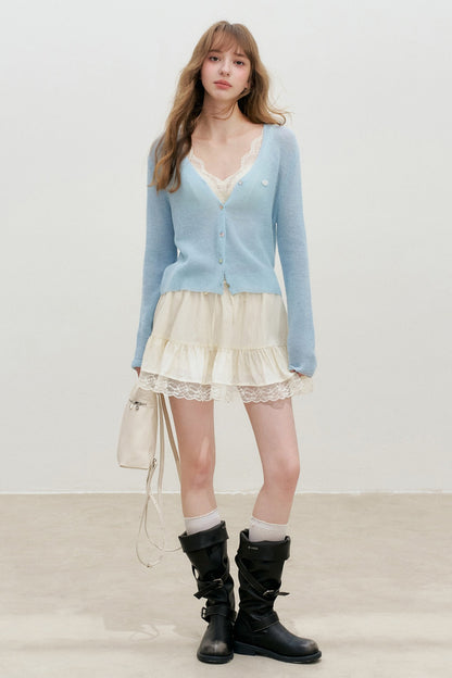 Deep V-Neck Knit Cardigan