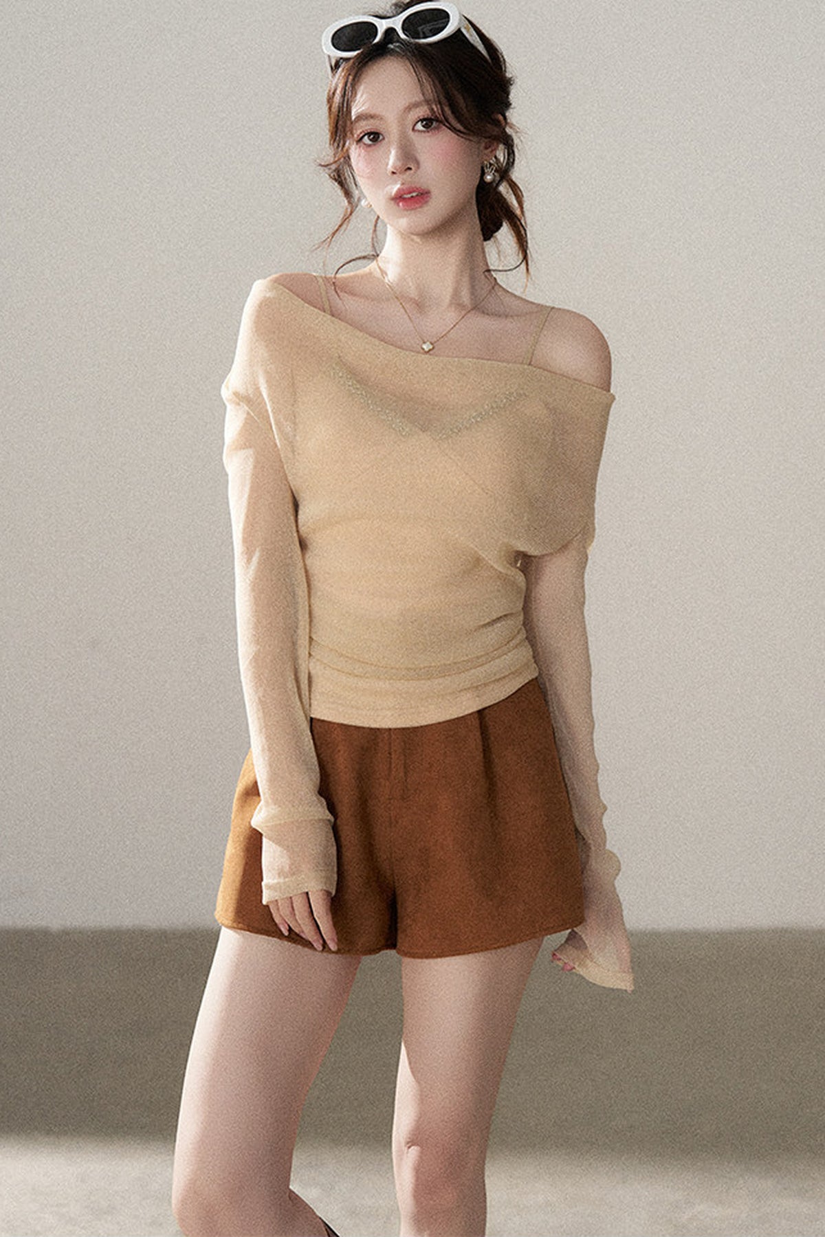 Off-Shoulder Rhinestone Knit Top and Skirt Set-Up