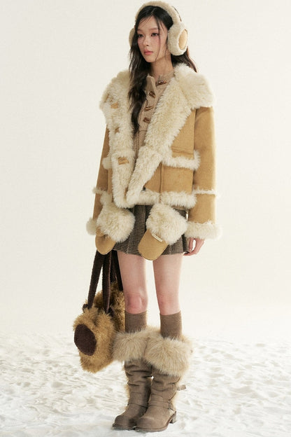 Loose Fur Integrated Suede Jacket