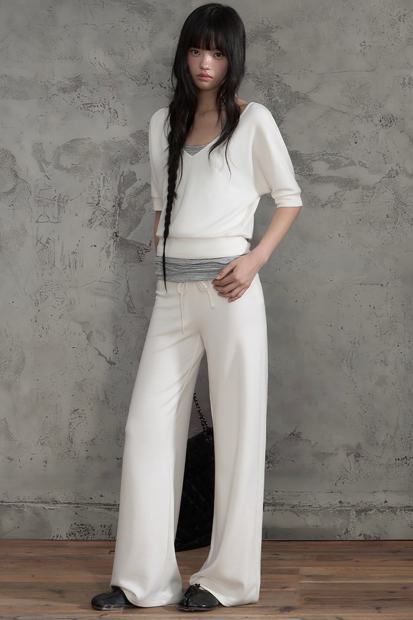 Color-Block Striped Wide-Leg Pants
