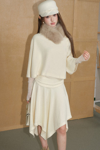 Velvet-Like Cape Top and Skirt Set