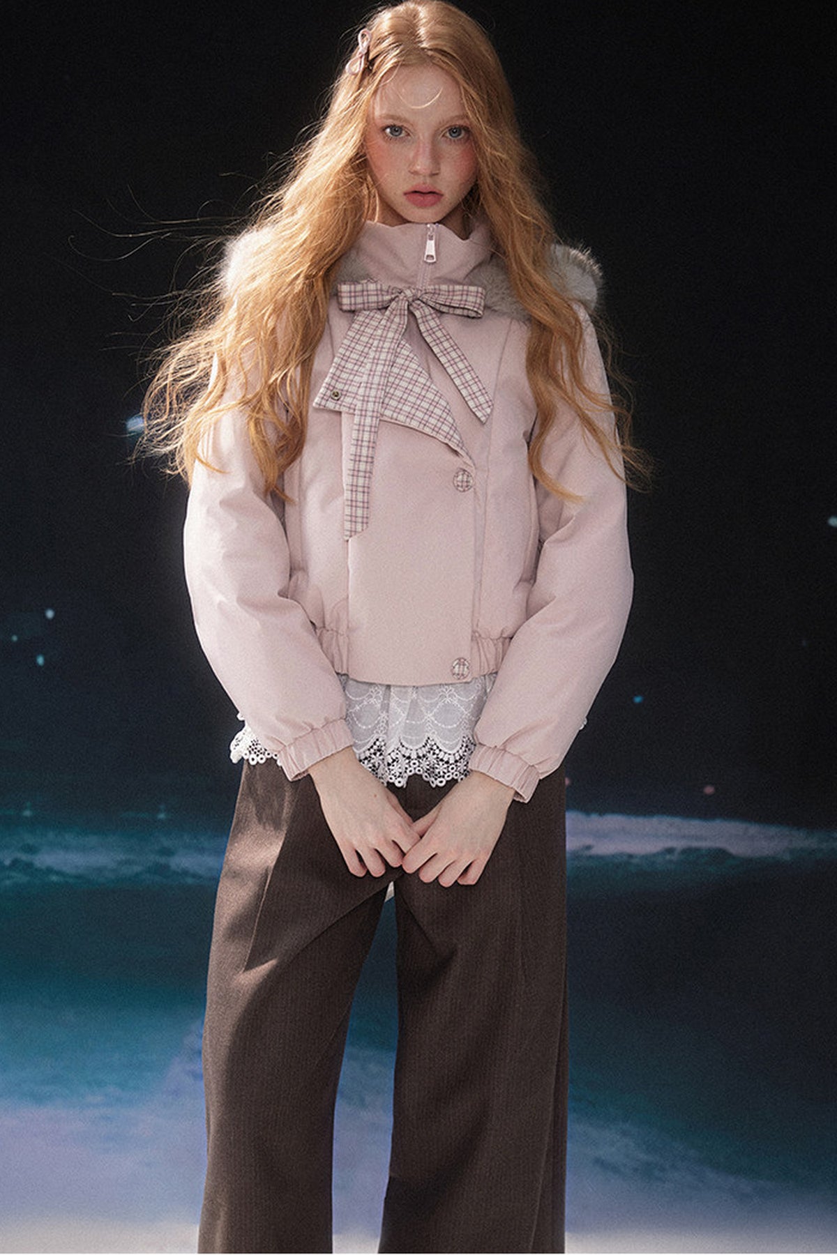 Pink Fur Collar Down Jacket
