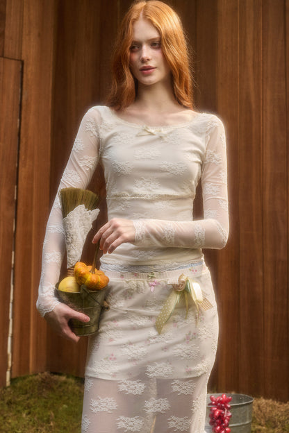 Layered-Look Lace Top and Skirt Set-Up