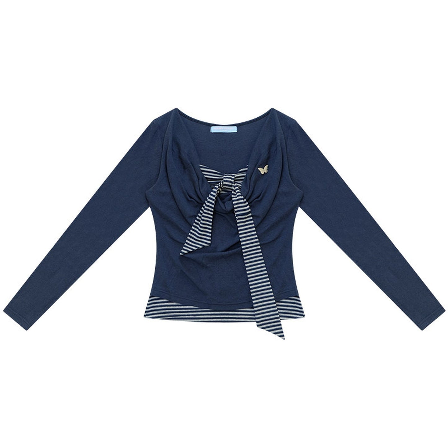 Layered-Look Striped Tie Knit Top