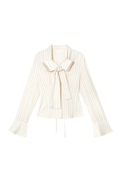 Three-Dimensional Bow Striped Blouse