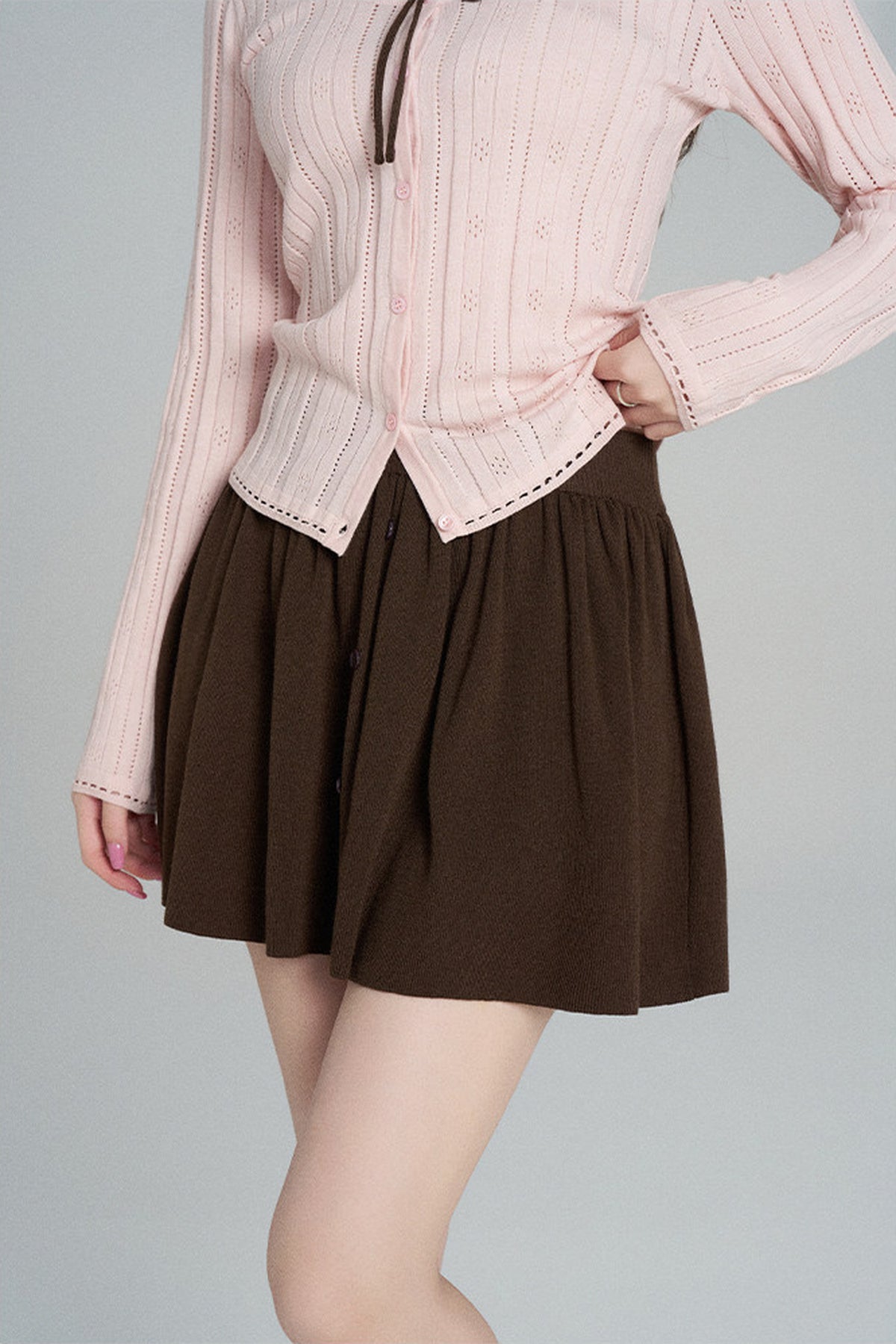 Hollow-Out Knit Cardigan and Skirt Set-Up