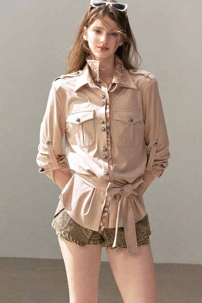 Floral Collar Belted Shirt