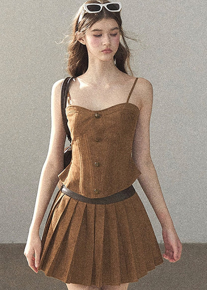 Autumn Coat and Pleated Skirt Three-Piece Set-Up