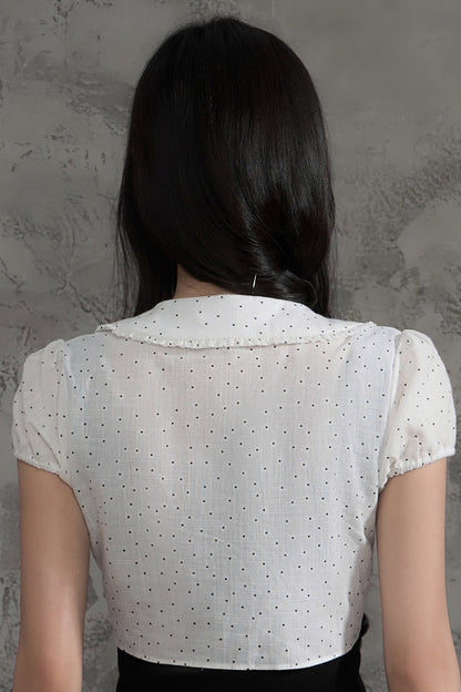 Polka Dot Bow Cardigan And Ruffle Skirt Set-Up